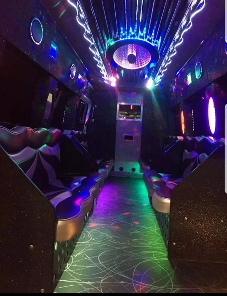 indoor of party bus with LED lights