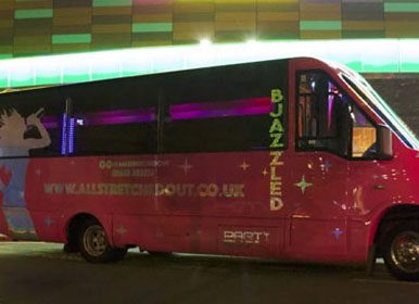 pink party bus in cardiff