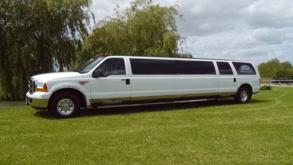 stretched white limousine
